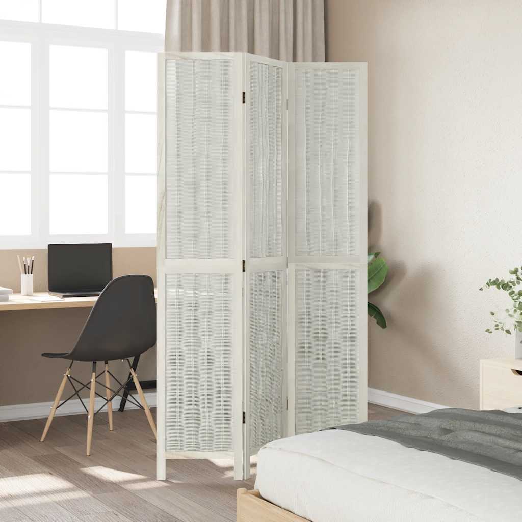 Vidaxl Room Divider, 3-Panel, White, Solid Paulownia Wood