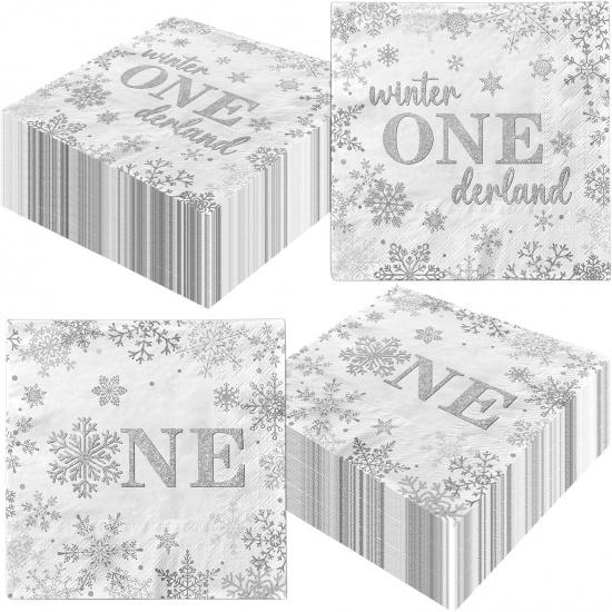 40pcs Winter Onederland 1st Birthday Napk Decorations, Silver Winter Snowflake First Birthday Paper Napk for Winter Wonderland First Birthday Party