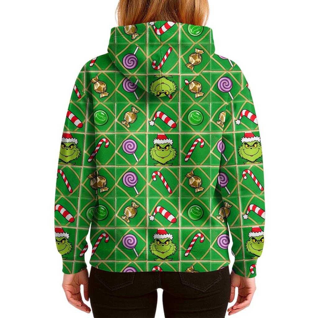 Ladies' Loose And Comfortable Drawstring V-neck Long Sleeved Christmas Printed Sweatshirt