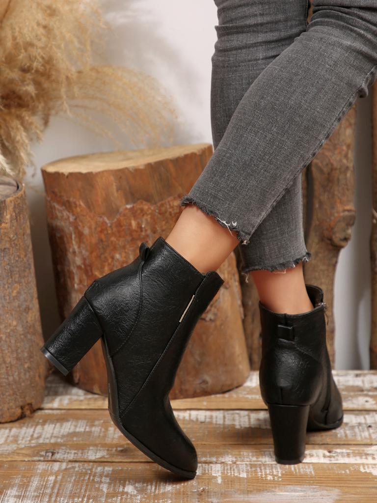 Módní dámské podzimní zimní retro boty na silném vysokém podpatku s bočním zipem, krátké boty ve velkých velikostech, jednoduché pohodlné dámské boty