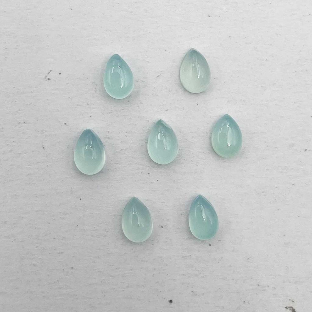 Natural Aqua Chalcedony Pear Cabochon Loose Gemstone Lot 7 Pcs 4*5 MM 3 CT For Jewelry Making