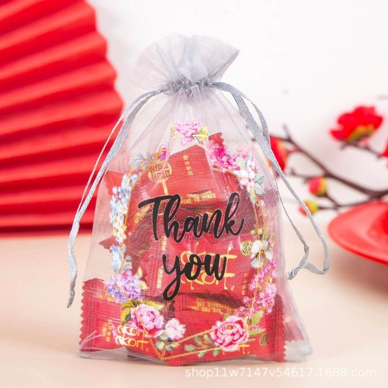 50Pieces Delicate Thankyou Gift Bag Jewelry Packaging Bag Chic Embroidery Mesh Bag Mesh Material for Birthdays Weddings