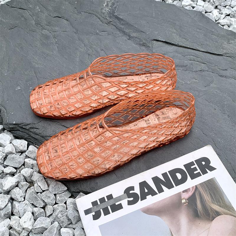2025 Women's Mesh Slip-On Jelly Sandals: Crystal, Hollow Out, Flat Bottom, Comfortable, Casual Korean Style.