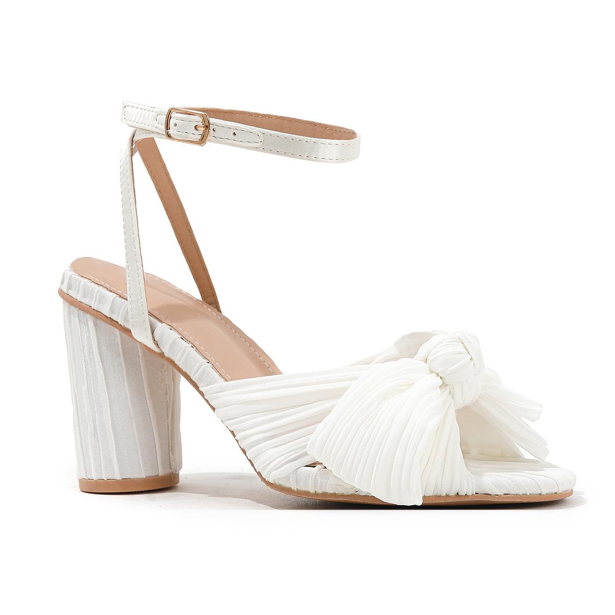 

fashion Fashion Summer Solid Sandals High Chunky Heels Open Toe Big Size 46 Butterfly Knot Elegant Weeding Party Women Shoes 37