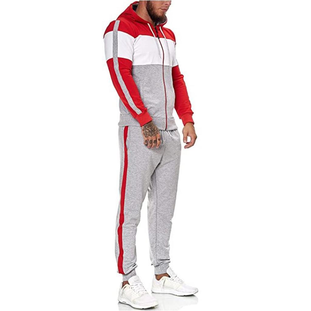 Men's fashion leisure color Patchwork sports fitness Hoodies pants suit