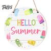 Beach House Accessories Hello Summer Door Sign, Ice Pop Flip Flop Welcome Hanger, Outdoor Patio Decor Farmhouse Hanging Wooden Wreath for Front
