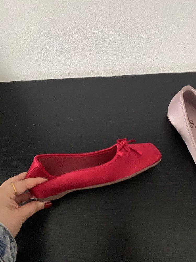 Shoes grandma shoes flat bottom wind square head shallow mouth ballet 2025 sweet beautiful woman one pedal single shoes bow new