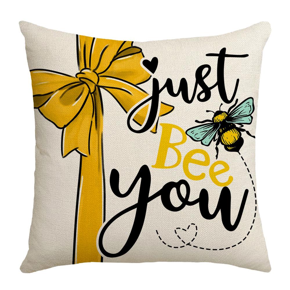 Nordic Bow Sunflower Print Waist Pillow Letter Square Sofa Bedside Pillow Case