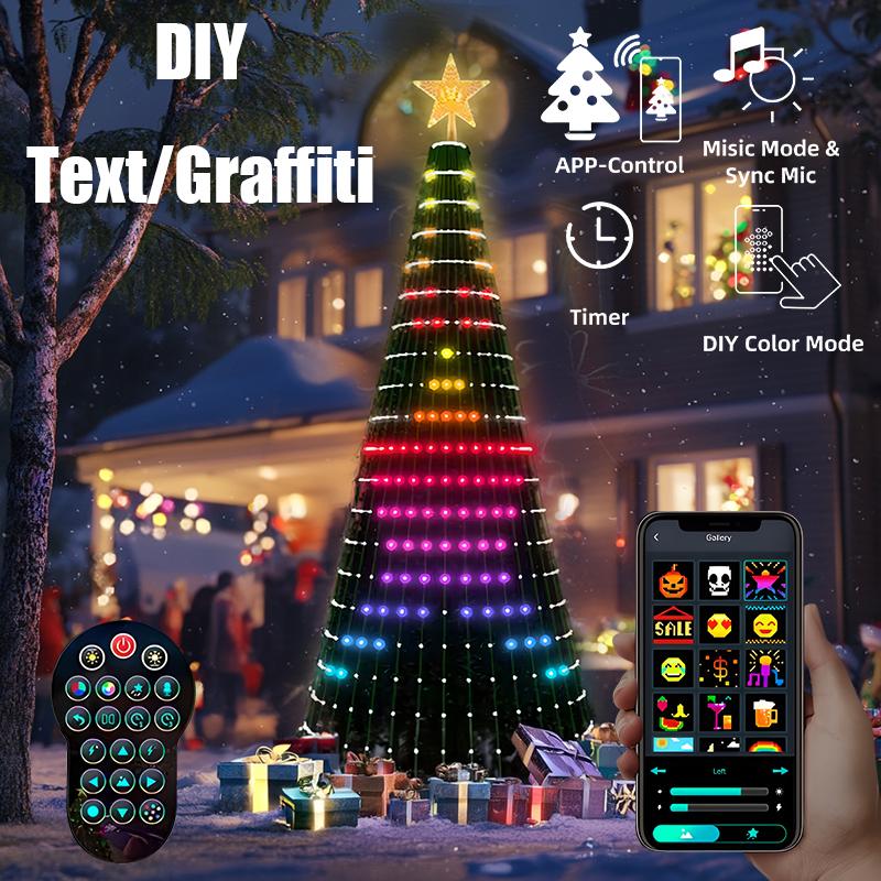 2.1M Smart Xmas Tree Lights Garland Xmas APP Bluetooth DIY Images RGBIC Christmas Waterfall Light String Festival Decoration