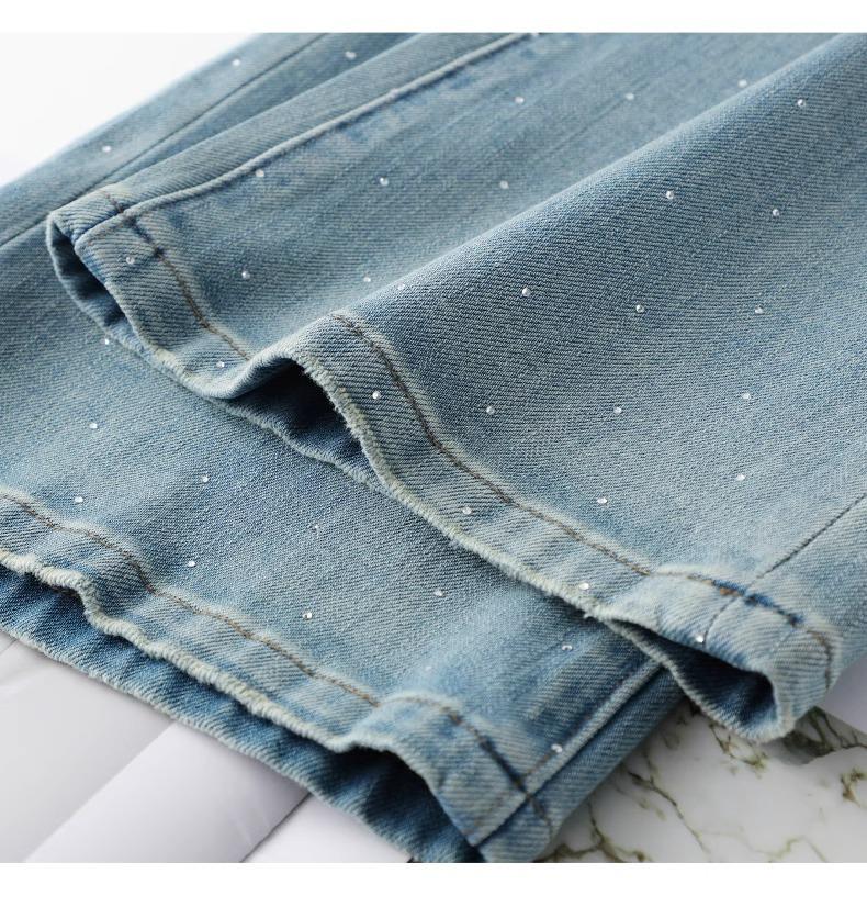 Light Color Rhinestone Lace Flared Jeans - Women's 2025 Retro Style