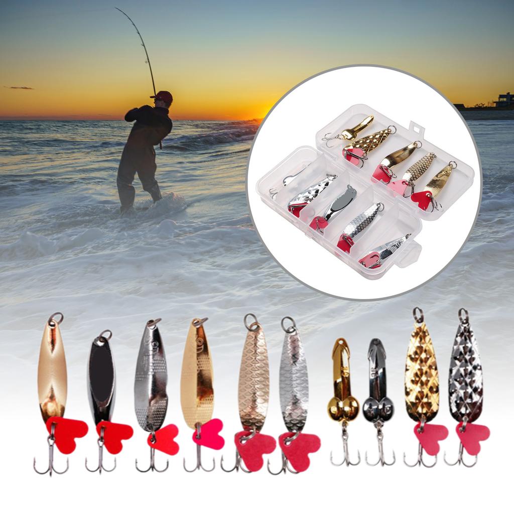 10Pcs Spoon Metal Hard Spinner Baits Fishing Lure Spinner Swimbaits Silver Golden Lure Baits Trebles Fishhooks