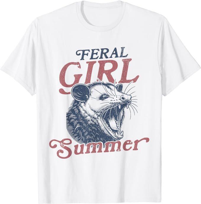 Vintage Feral Girl Summer Opossum T-Shirt, Size S-5XL