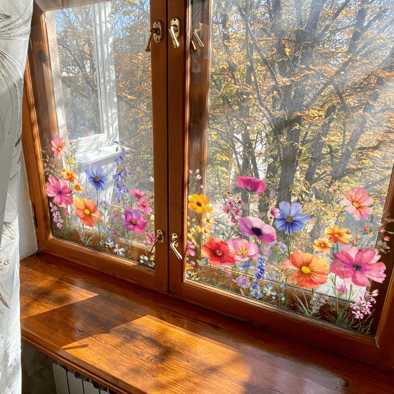 Double-Sided Static Cling Window Decal, Hand-Painted Floral Design, Removable PVC Sticker for Glass, Walls, Smooth Surfaces, Perfect for Room Decor