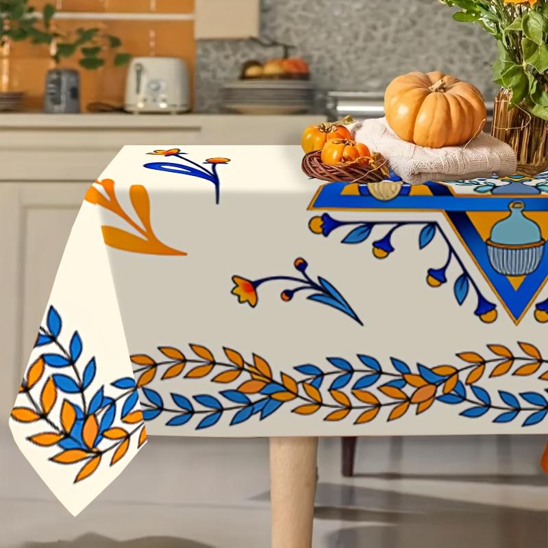 Jewish Culture Theme Rectangle Tablecloth for Table Decor Holiday Party Waterproof Reusable Table Cloth for Table Kitchen Dining