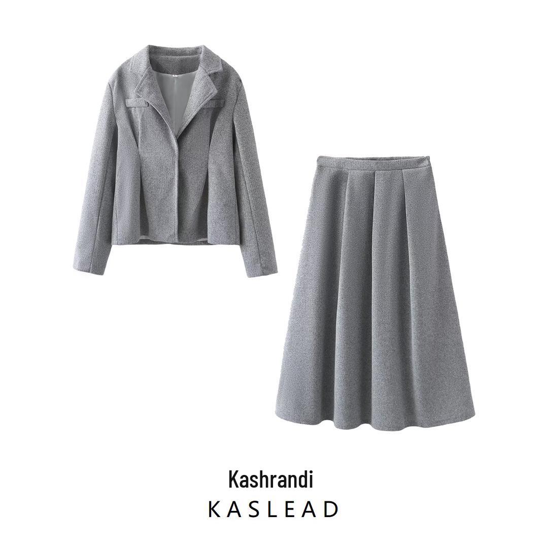 

2024 Autumn Women s European & American Style Twill Suit Jacket and Midi Skirt M