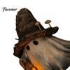 Resin Ghost Figurine Halloween Wizard Hat with LED Lighted Lantern, Vintage Small Table Decor Witch Statue for Fall Tabletop Mantel Home Party