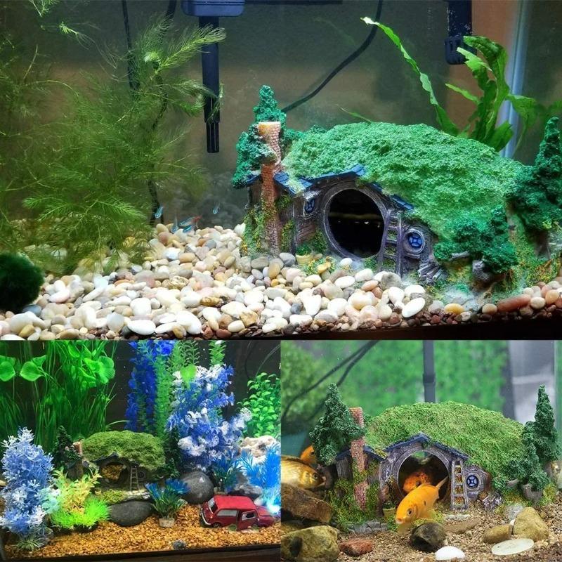 Aquarium Decoration Hobbit House Cave Fish Tank Ornament Cave Reptile Hole Shelter Ornament Rockery Landscaping Ornament