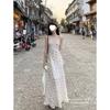 French Floral Suspender Dress Women's Summer New Temperament Drawstring Waist Thin Seaside Vacation Dress