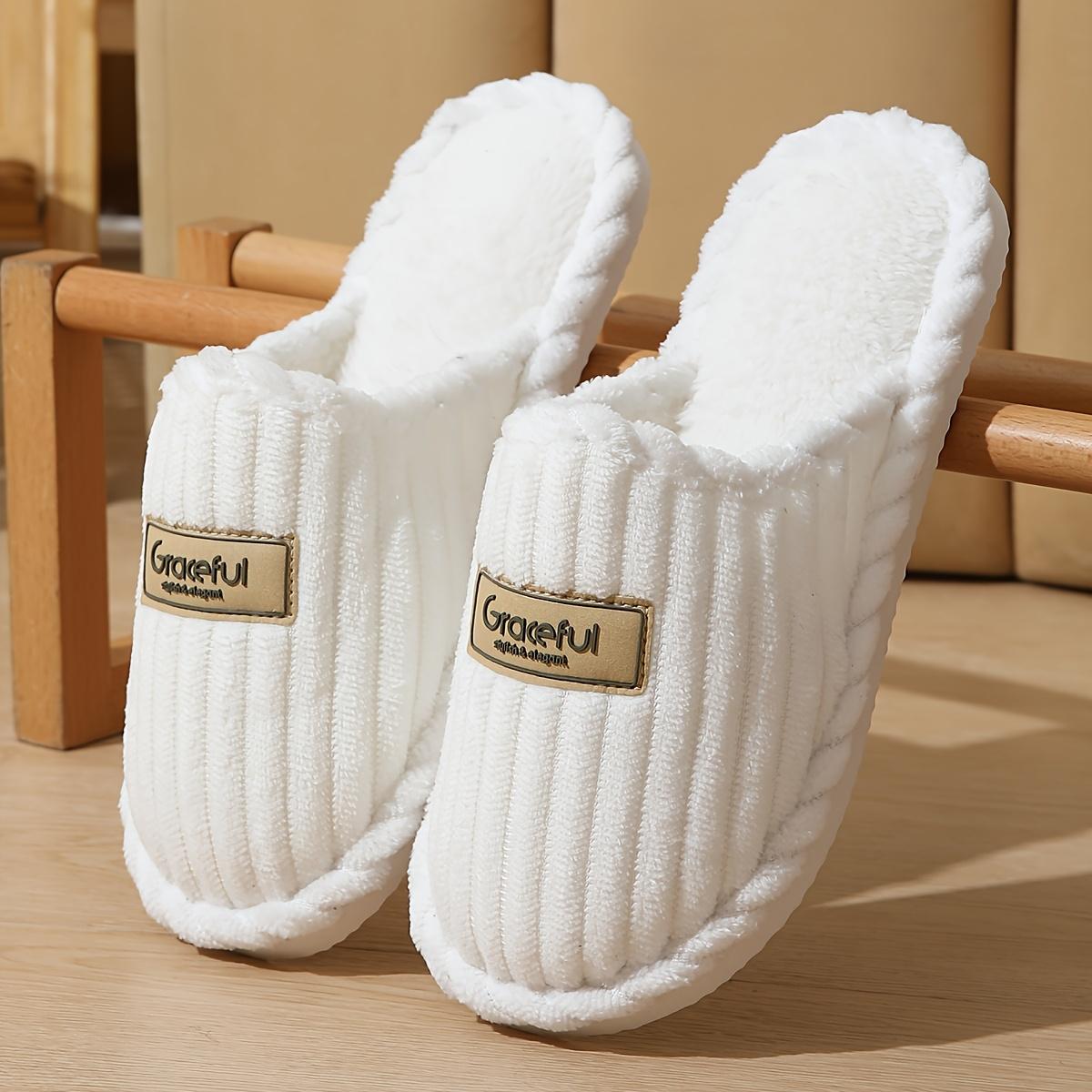 

Женские элегантные плюшевые тапочки в вертикальную полоску, мягкие, нескользящие, для дома/улицы 36-37 белый