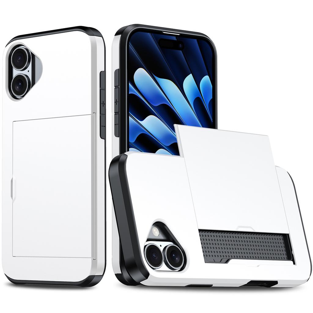 For iPhone 16 Case Dual Layer TPU+PC Phone Cover with Sliding Card Slot