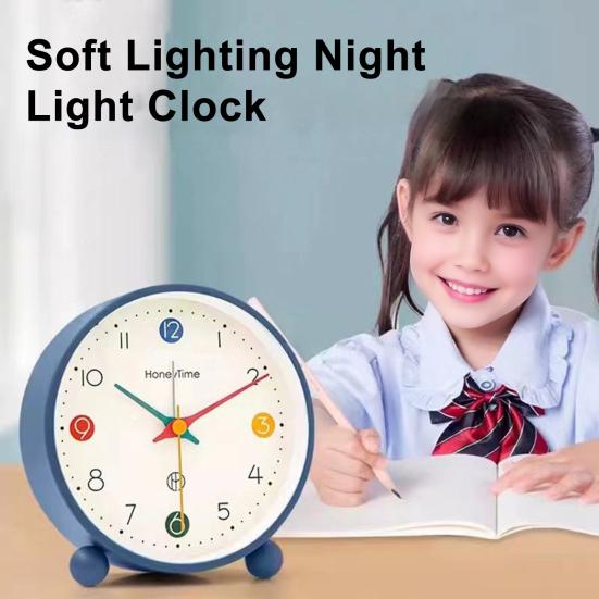 Analog Alarm Clock with Night Light Non-Ticking Silent Battery Operated Bedroom Desktop Digital Quartz Clock Children Students Birthday Gift