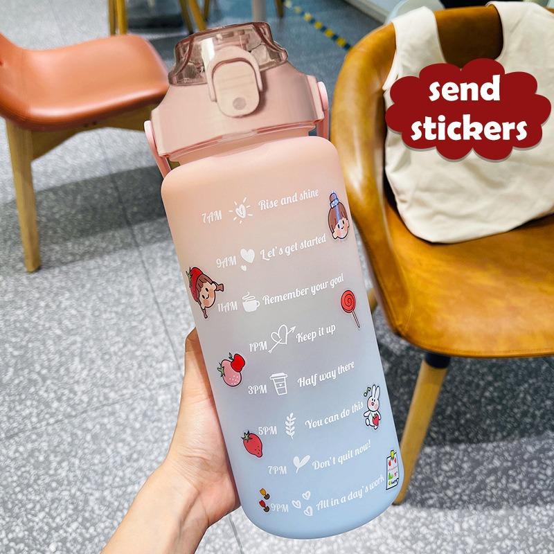 

2-литровая спортивная бутылка для воды с соломинкой для мужчин и женщин, бутылка для воды для фитнеса, уличная бутылка для холодной воды с маркером времени, посуда для напитков, новинка 2L