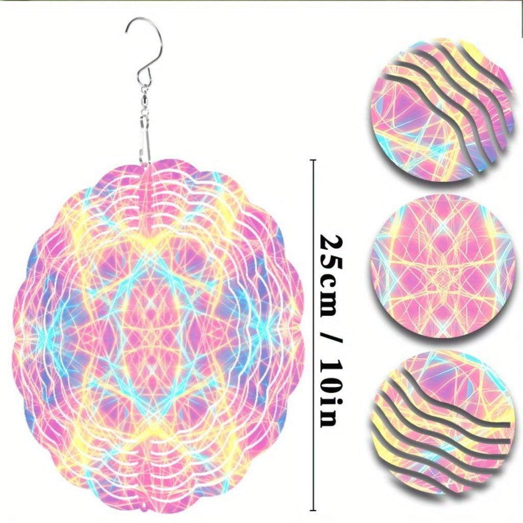 10 Inch Metal Wind Spinner Outdoor Garden Decor with 360 Degree Hook Colorful Geometric Design for Yard Patio Balcony All Season