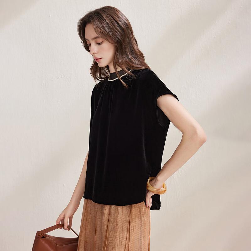 Zhaojun Women's Elegant Velvet Capped-Sleeve Top
