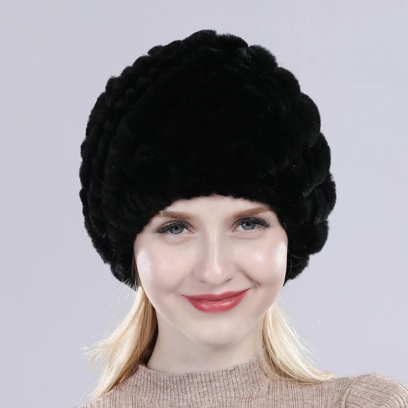 Hot Sale Russian Lady Natural Real Rex Rabbit Fur Hats Women Knitted Outdoor Rex Rabbit Fur Hat New Warm Real Fur Caps