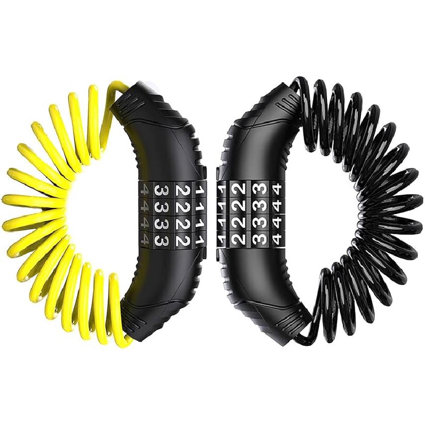 Windance 2Pcs Motorcycle Helmet Lock Cable, Anti-Theft Retractable Luggage Lock With 4 Digit Password Combination Security Lock (Black+Yellow) Black+Yellow