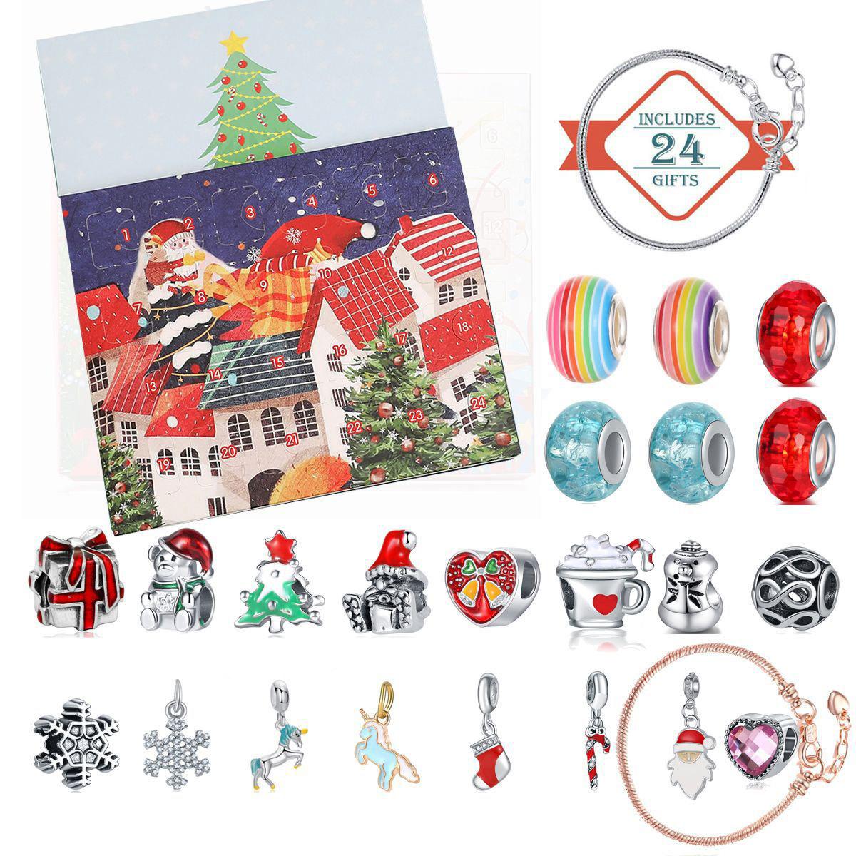 

Hand Decorated Christmas Countdown Calendar Gift Box Set Beaded Bracelet Bracelet Gift Wholesale 2pcs Bracelets