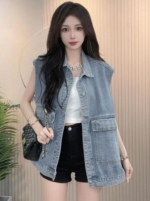 2025 Korean Style Loose Denim Sleeveless Vest for Women - Trendy, Versatile Spring/Summer Outerwear