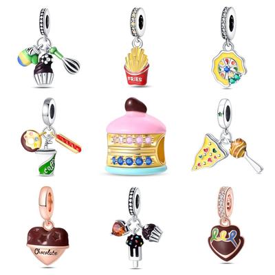 DIY Jewelry Accessories Bracelet S925 Silver Gourmet Macaron Chips Chocolate Cake Pendant Pendant Beads