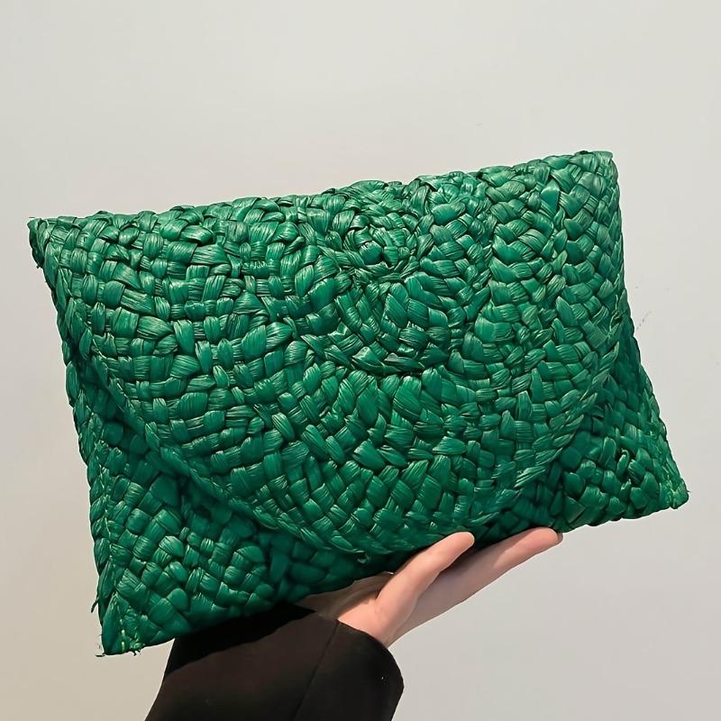 Corn Husk Woven Handbag for Women, Natural Straw Clutch Purse, Summer Vacation Minimalist Shoulder Bag,Solid Color Eco-Friendly