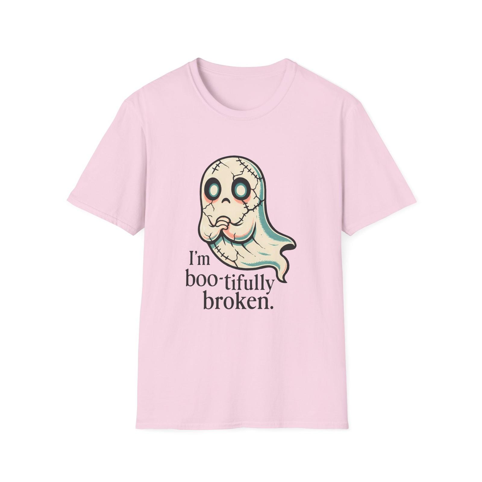 Unisex Softstyle T-Shirt Mens Womens Tees Top Porcelain Ghost Glowing Eyes Halloween Emotional Fall S