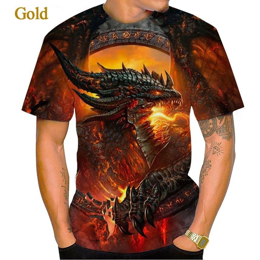 

Летний топ с круглым вырезом и 3D-принтом серии «Дракон», модная повседневная мужская футболка с коротким рукавом S красный