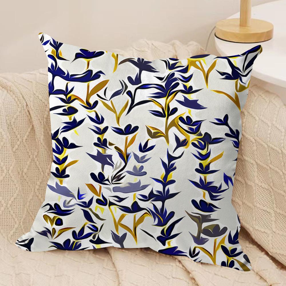 Floral Print Textile Retro Cushion Cover Silky Short Plush Invisible Zipper Dustproof Sofa Pillow Case for Home Decor