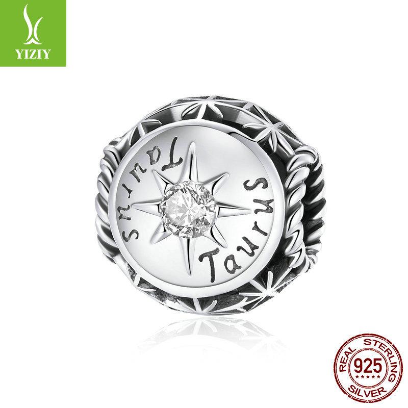 12 Constellation S925 Silver Beaded, Retro Style Fashion Color Zircon Diy Accessories Scc1725