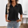 2026 Women's Turn-down Collar Solid Color Knitted Pullover Loose Short Sleeve Casual T-shirt