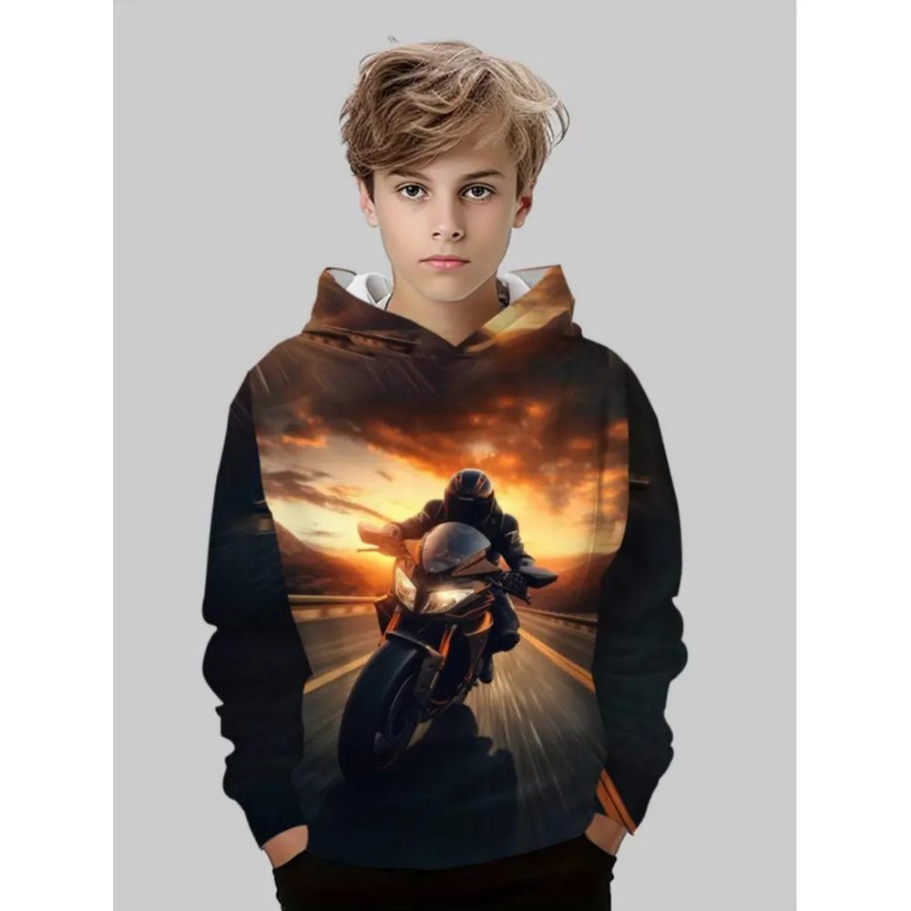 Motorcycle Motocross Print Hoodies for Boys New Fashion Long Sleeves 3D Sports Sweatshirts Pullover Hoodie Children's Clothing