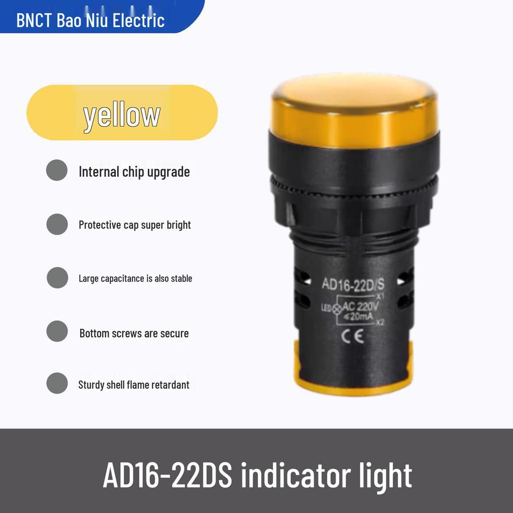 AD16-22DS LED Indicator Light for Distribution Box, Signal Light in Red, Green, Yellow, Blue, White (12/24V, 220/380V)