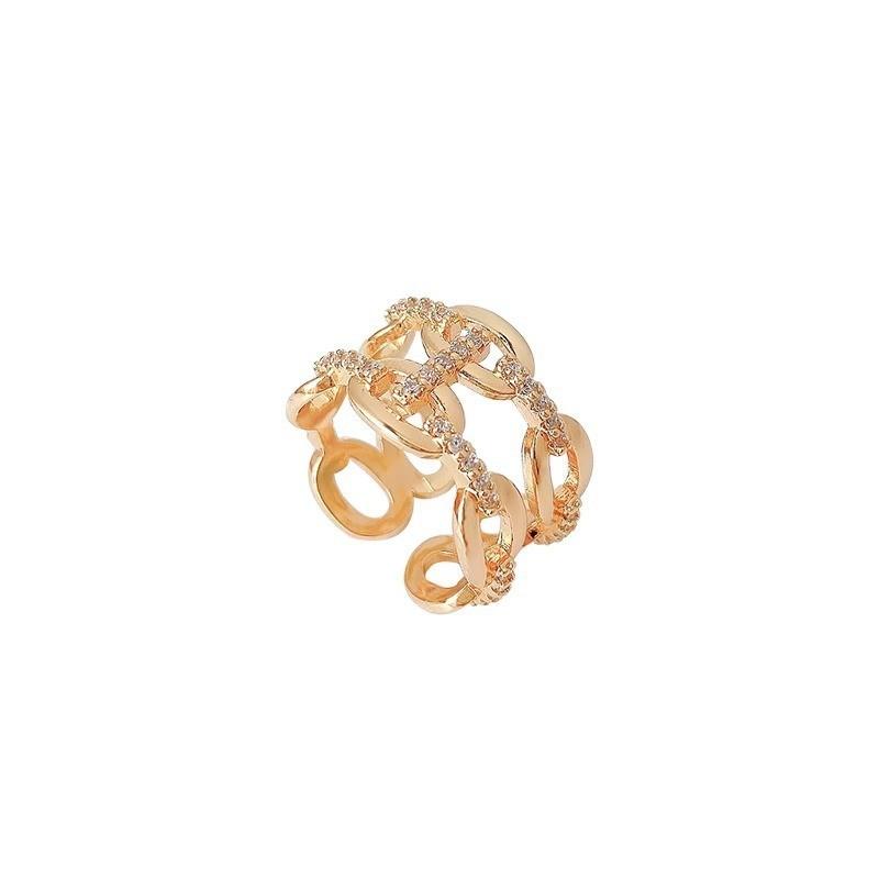 Elegant Adjustable Copper Ring With Geometric Design And Sparkling Zirconia For Women