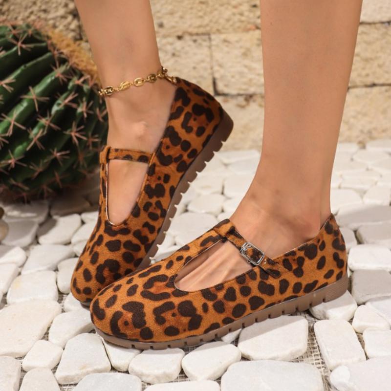 

Женская обувь 2024 Горячая распродажа Женские балетки с ремешком на подъеме Осенние разноцветные Леопардовый принт С мелким вырезом Низкий каблук 35 коричневый