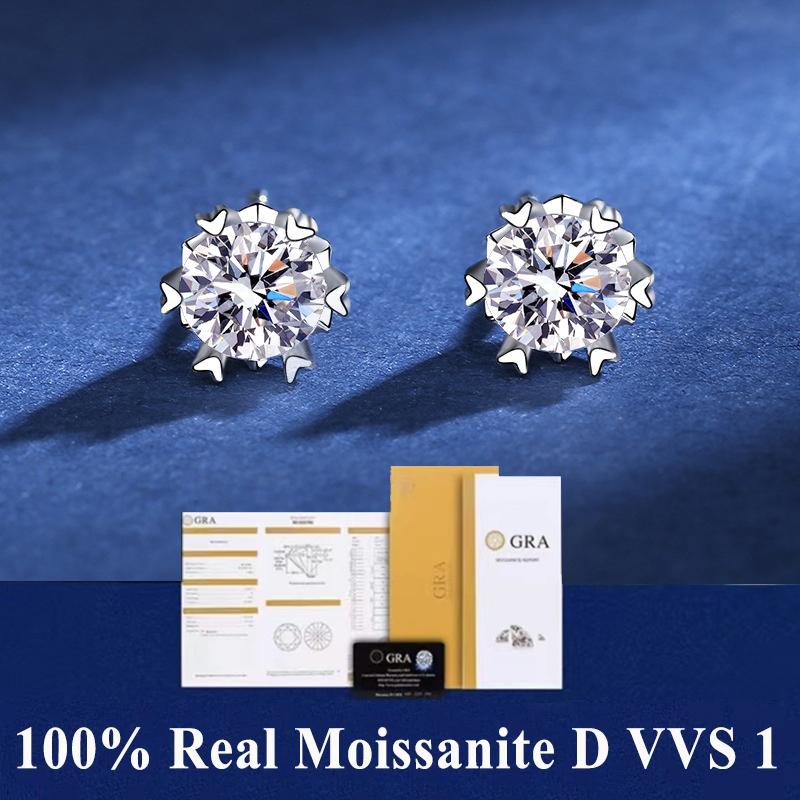 D VVS1 Moissanite Stud Earrings For Women Pass Diamond Tester Pen S925 Platinum Plating Moissanita With 2 GRA Certificates