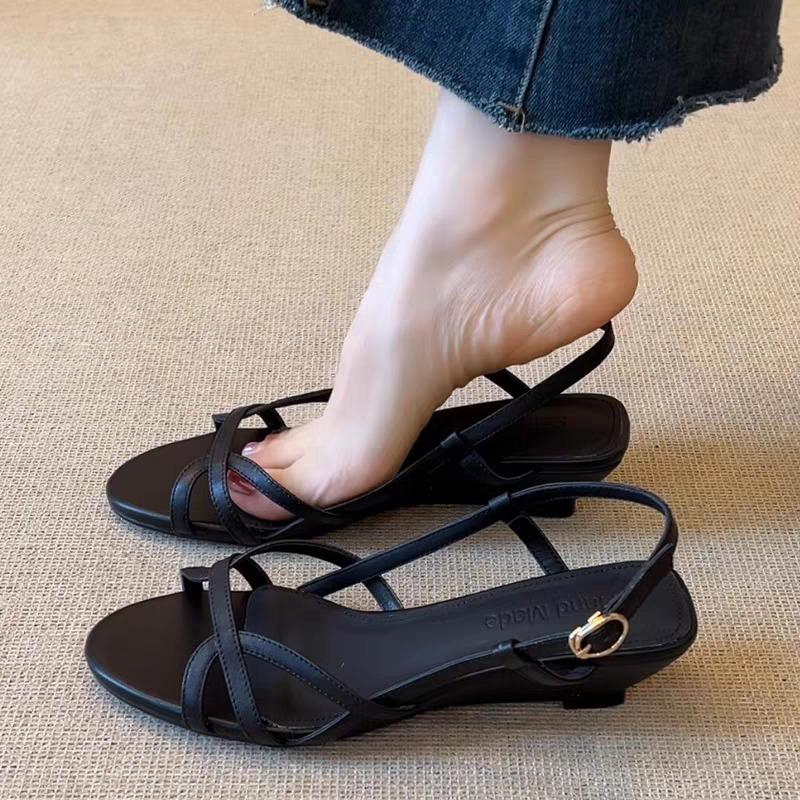 

Fashion 2025 New Vintage Cutout Open Toe Women s Summer Fashion Versatile Wedge Soft Sole Roman Sandals 35