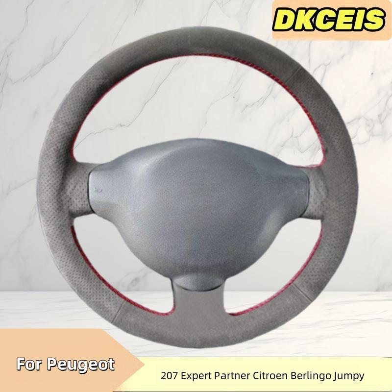 Car Steering Wheel Cover Suede Leather For Peugeot 207 Expert Partner Citroen Berlingo Jumpy Steering Cross Wheel Braiding Cover Beige Thread