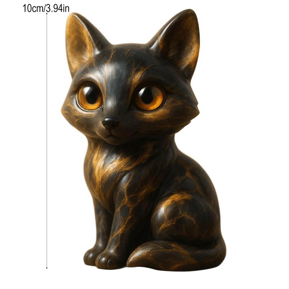 Hand-carved Fox Statue Good Luck Fox Ornament Hand-carved Big-eyed Fox Figurine Healing Stone Statue for Home Office Decor