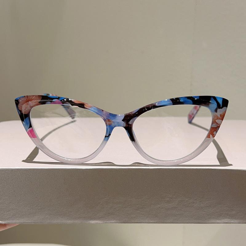 Irregular Pattern Contrasting Plastic Cat Eye Frame Reading Glasses Casual and Fashionable Anti Blue Light Presbyopia Eyeglasses