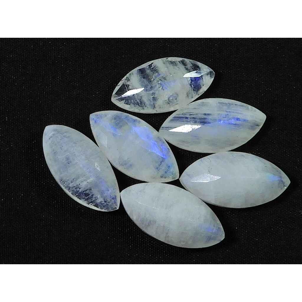 9X18MM Natural Rainbow Moonstone Marquise Faceted Loose Gemstone 6 Pcs Lot RML-986