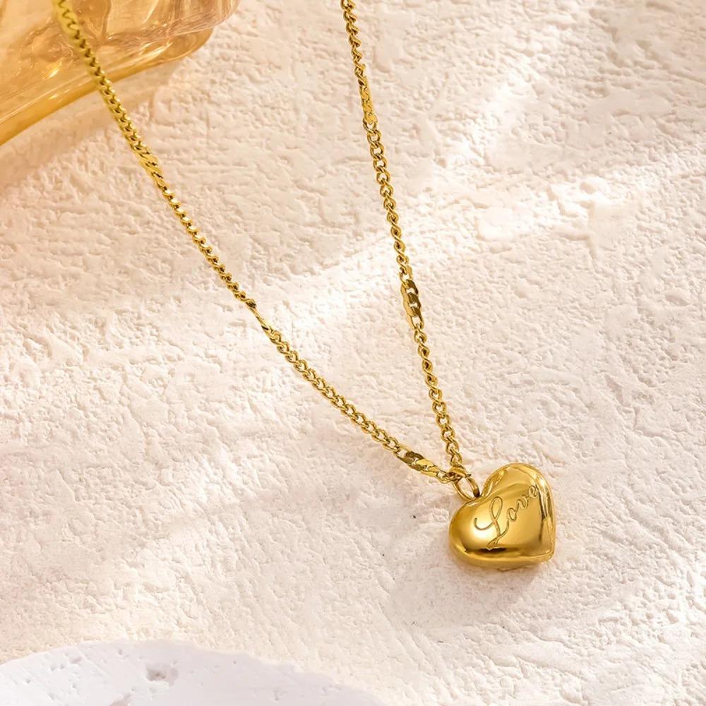 Stainless Steel Love Necklace Clavicle Chain 18K Gold Color Necklace for Women Fashion Summer Style Jewelry Gift